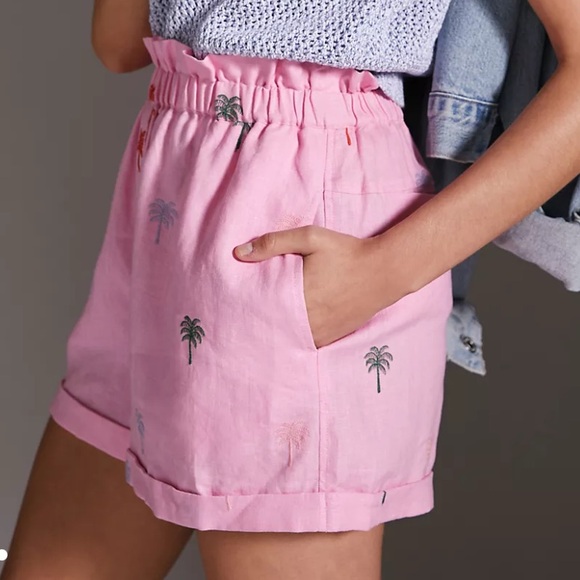 Elie tahari pink embroidered linen shorts - Picture 1 of 9